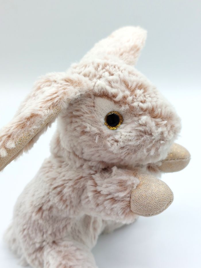 Doudou peluche créations DANI lapin beige chiné pattes brillantes 20 cm - photo numéro 6
