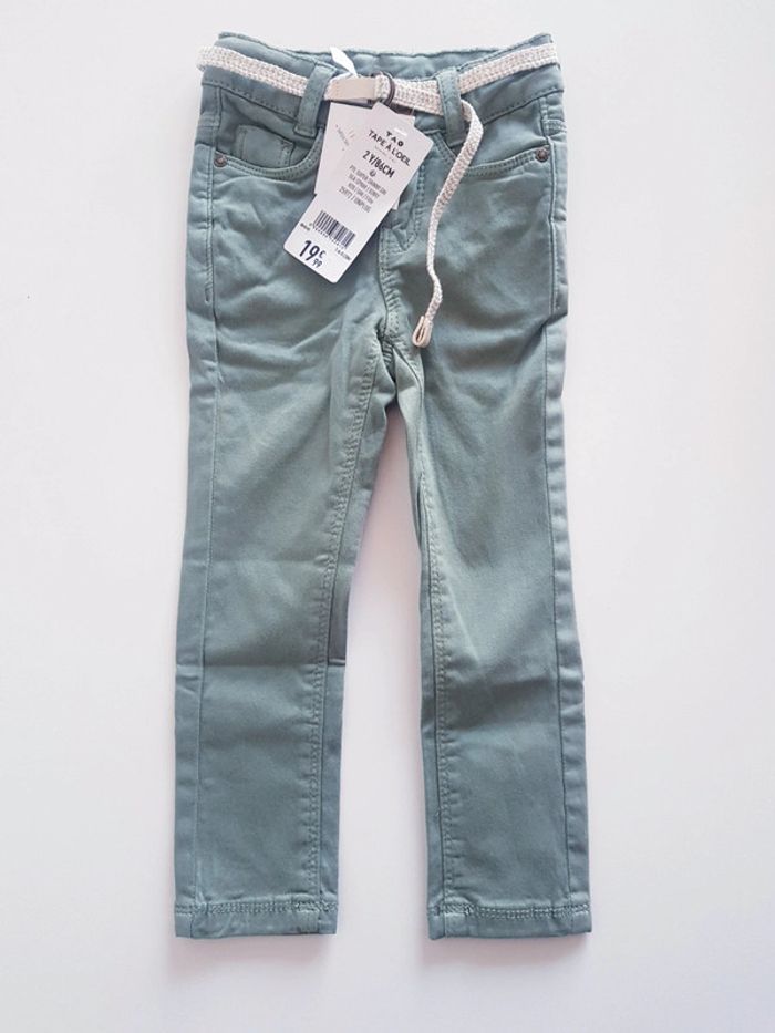 Tape A L'Œil - Pantalon skinny + ceinture - Kaki - Neuf avec étiquette ! (2 ans)