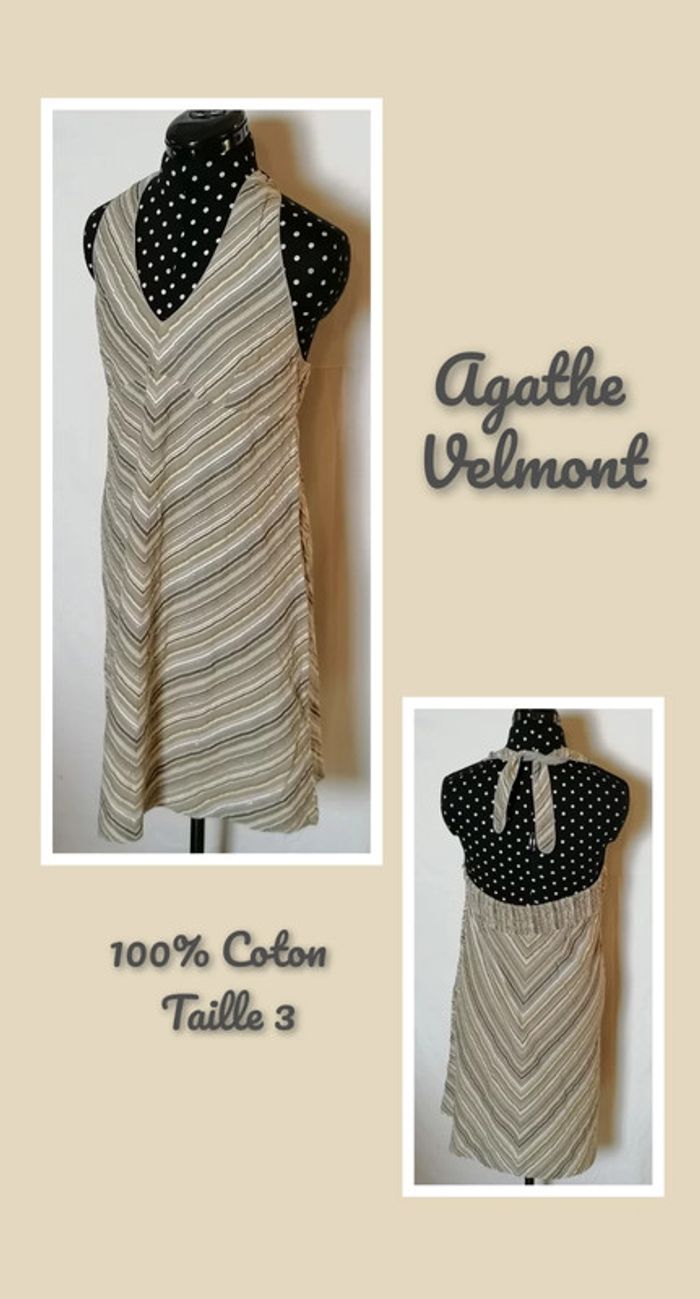 Robe d'été à rayures beige marron gris argenté taille L Agathe Velmont