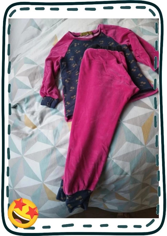 Pyjama chaud en sweat et velours motifs cerise 🍒 taille 4 ans - photo numéro 6