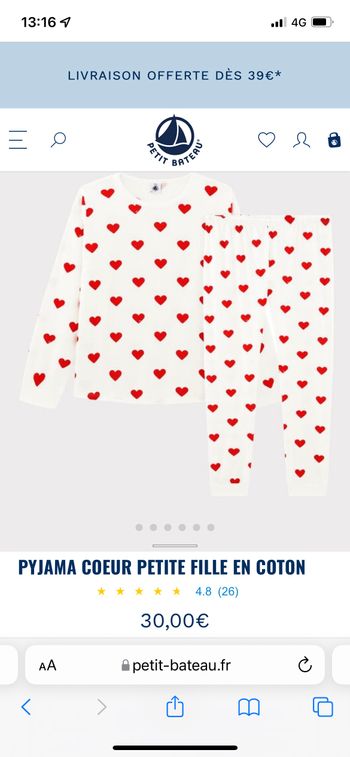 Pyjama cœur coton petit bateau neuf avec étiquette 10 ou 14 ans