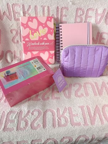 Lot papeterie girly carnet LOVE + notebook + trousse + organiseur bureau – neuf