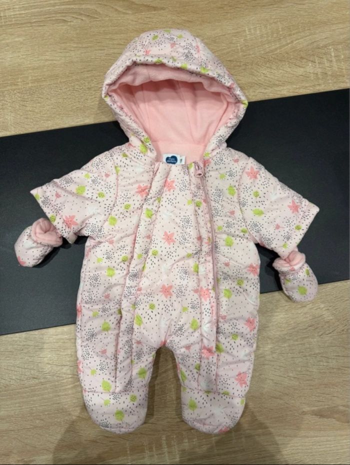Combi pilote bébé fille neuve - Mots d'Enfants - rose à motifs feuilles - hiver - photo numéro 3