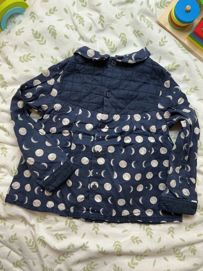 blouse manches longues marine à motifs beige 24 mois kimbaloo - photo numéro 7