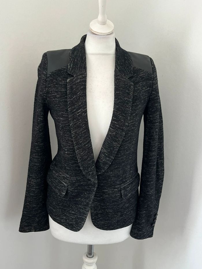 Veste blazer gris chiné et cuir Ikks S