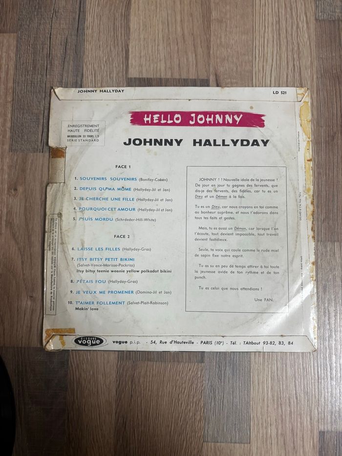 Vinyle 33 tours 25 cm Johnny Hallyday Hello Johnny - photo numéro 6