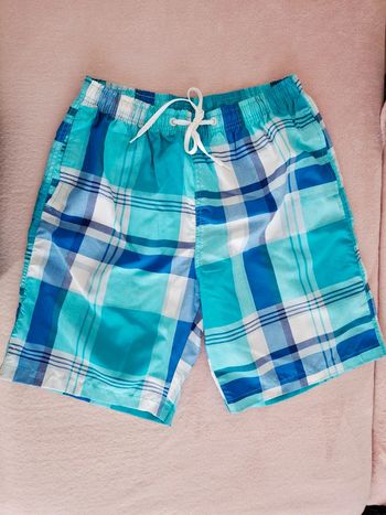Short de bain de plage homme Dylan Star taille XL à carreaux bleu blanc et turquoise