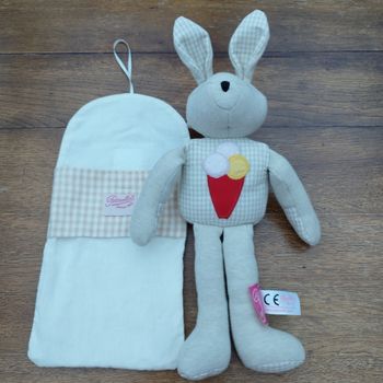 Doudou bio lapin beige vichy glace