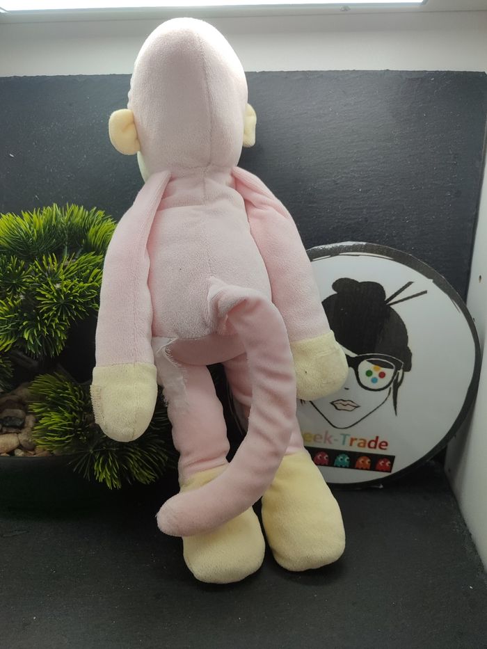 PE0292 peluche doudou singe rose jaune beige noeud scratch Pantin Ancien - photo numéro 2