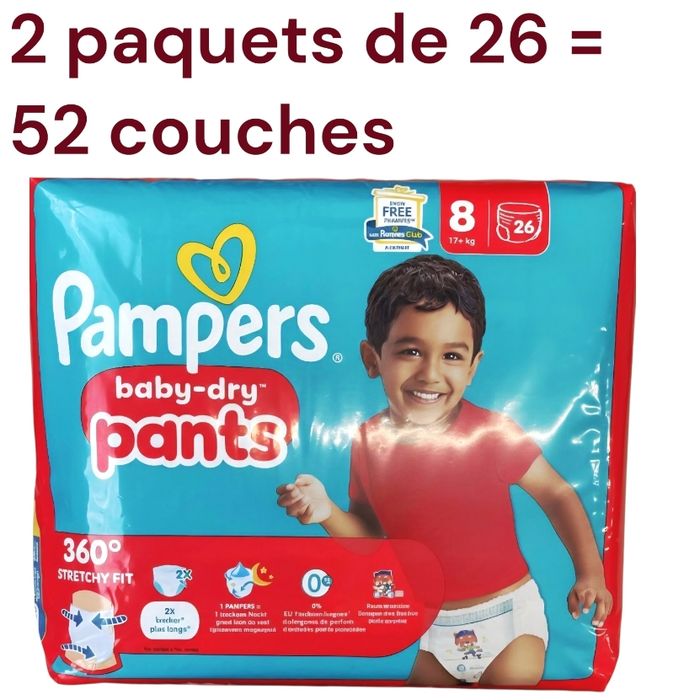 Lot de 52 Couches Pampers Baby Dry Pants 19 + KG Taille 8 Neuf