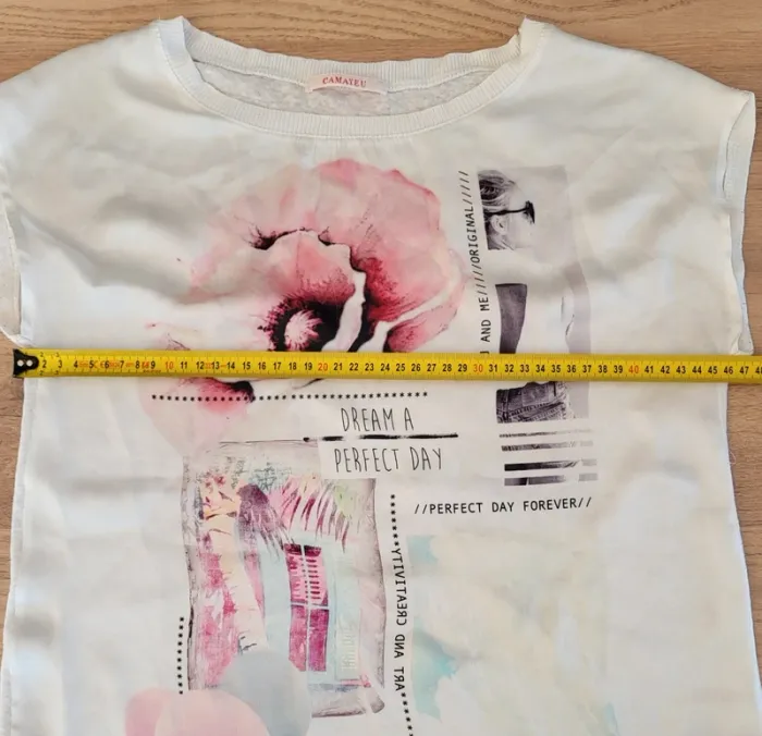 T-shirt manches courtes à motifs blanc et rose Camaïeu Taille 34 36 - photo numéro 7