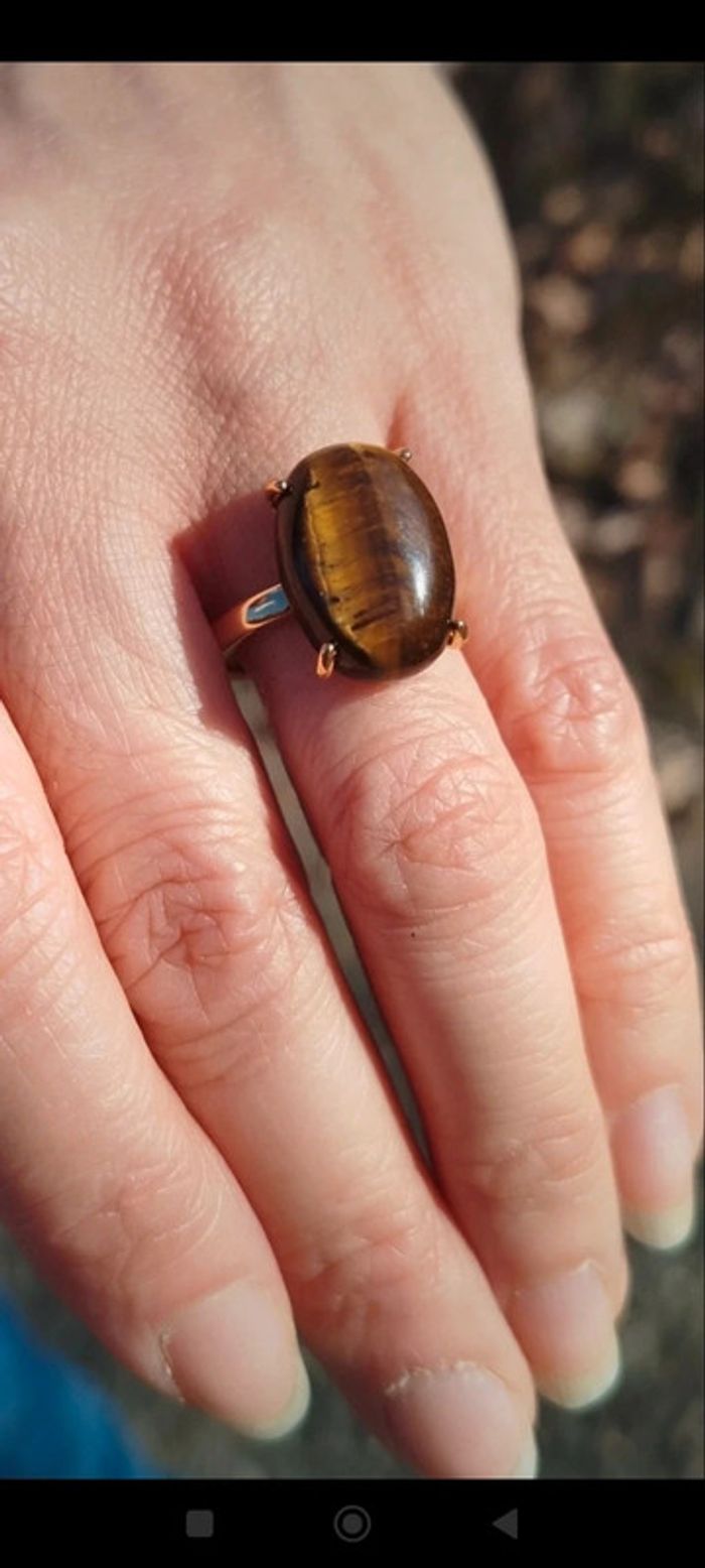 Bague Instinct Royal 💫Bague P/Or 24 Carats et Œil de Tigre AAA - photo numéro 2