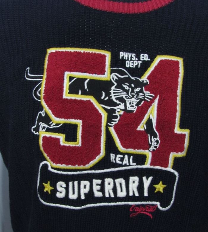 Pull superdry bleu foncé et rouge, taille S adulte mixte. - photo numéro 3