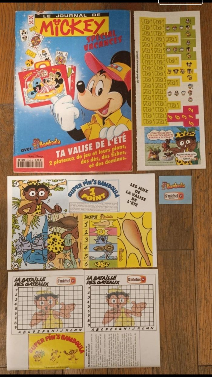 Lot Bamboula journal de mickey avec valise de l'été N°2142H 1993 + fiches vintage