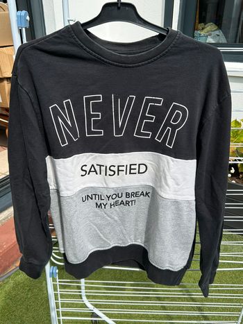 Sweat-shirt à capuche gris/noir Alcott taille M (écriture Never se détache)