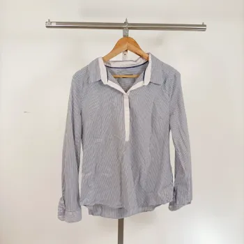 Chemise rayée bleue Happy D. by Damart T.46 coton stretch à col blanc et manches longues A1235