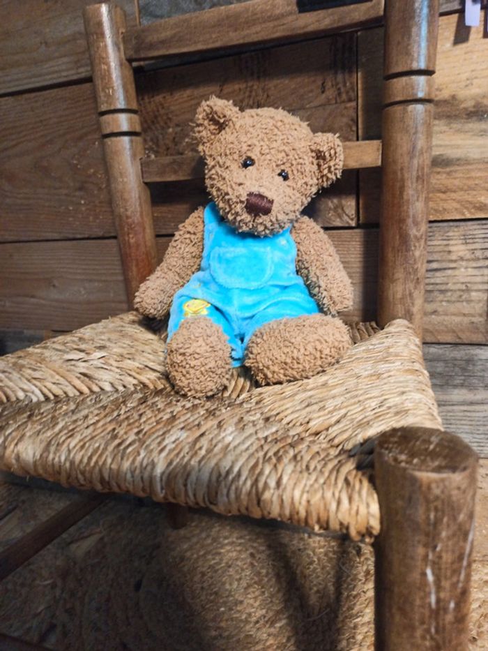 Peluche ours Nicotoy salopette bleue tbe - photo numéro 2