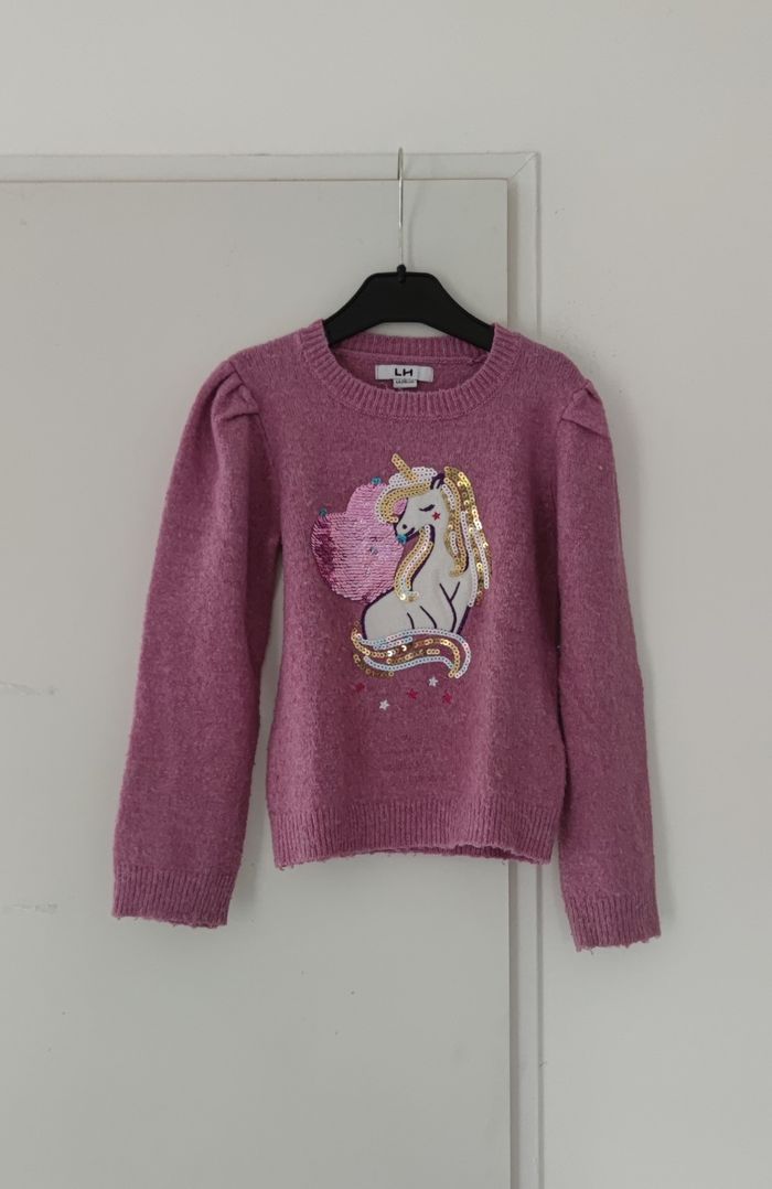 Pull rose licorne La Halle – fille 6 ans