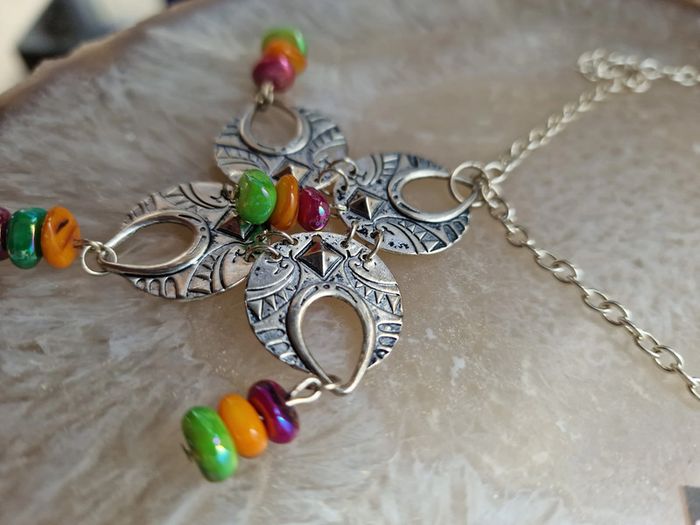 Collier Vintage Ethnique Boheme Argenté Perles Multicolore - photo numéro 10