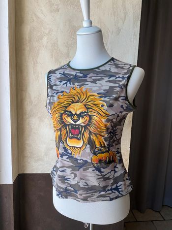 Débardeur camouflage tête de lion vintage Etam 40/42