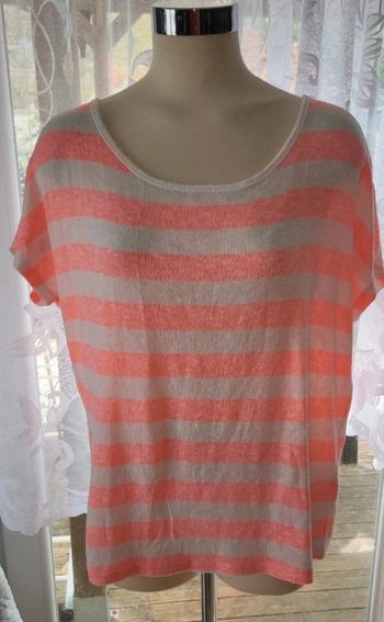 Pull à manches courtes rayé rose et blanc – Léger et élégant