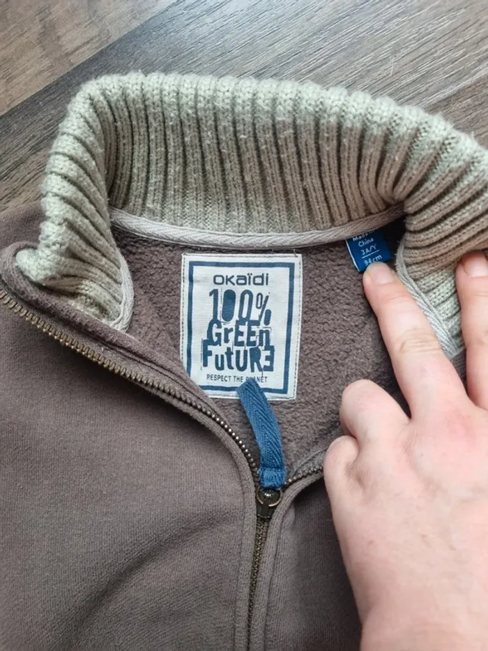 Veste / Gilet marron et crème à zip col montant type camionneur. Garçon. Taille 3 ans. Okaïdi. TBE - photo numéro 3