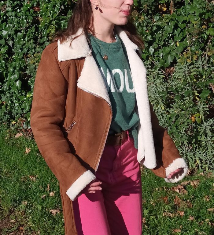 Veste en Daim Marron & Blanche Femme | Look Automne / Hiver 🍂🌾 - photo numéro 2