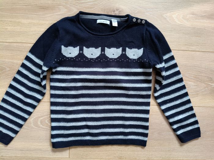 Pull fille Okaïdi bleu marine ligné 128 cm