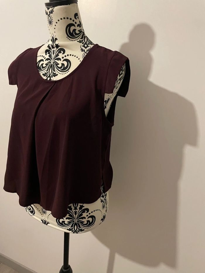 Blouse fluide sans manche bordeaux violine ample Jennyfer taille M - photo numéro 3