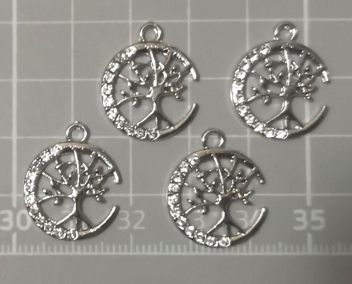 4 x pendentifs breloques "Arbre de vie strass" en métal argenté - photo numéro 3