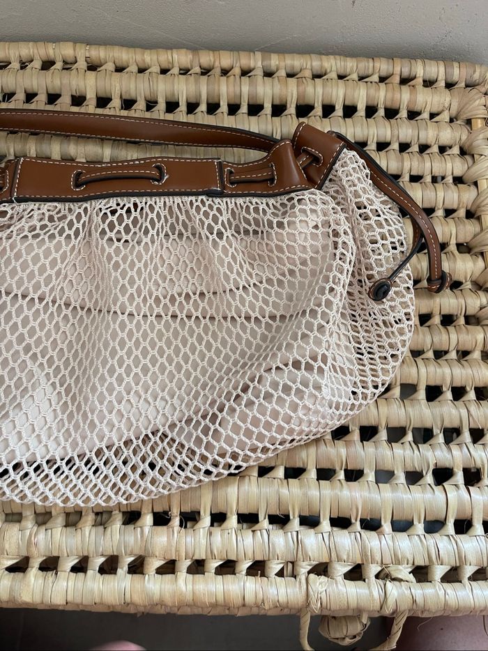 Sac à main en filet crème et cuir marron - Zara - photo numéro 3