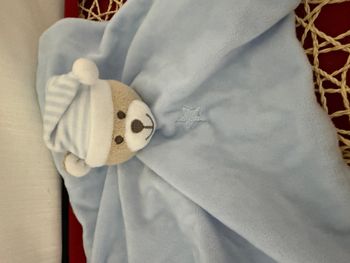 doudou plat ours bleu bonnet de nuit cœur