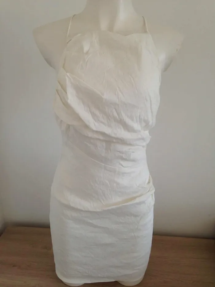 Robe sans manches dos nu drapée en lin M 38 Zara - photo numéro 2