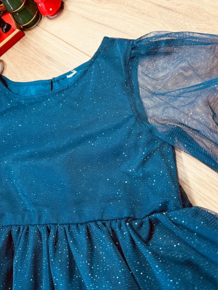 Taille 7-8 ans robe fête Noël fille H&M bleu marine * tulle scintillant * 🎄 - photo numéro 2