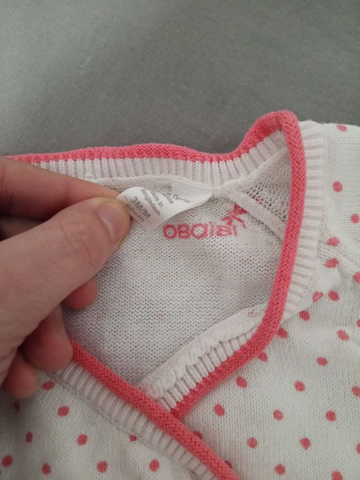 Gilet rose/blanc à pois _ 3 mois - photo numéro 2