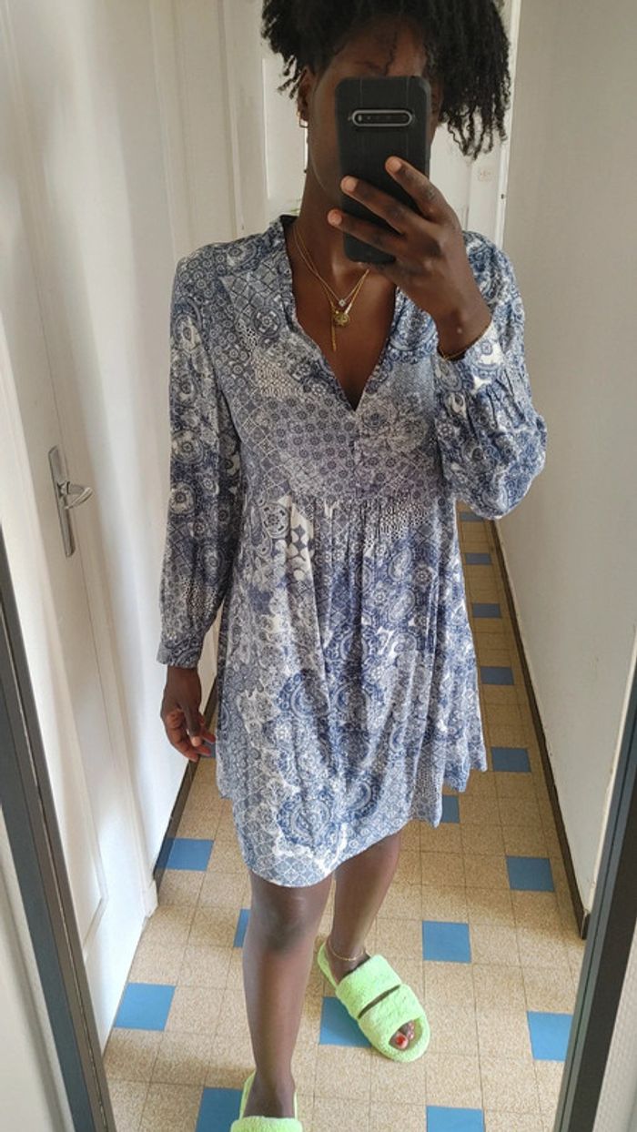Robe casual légère à Motif bleu et blanc