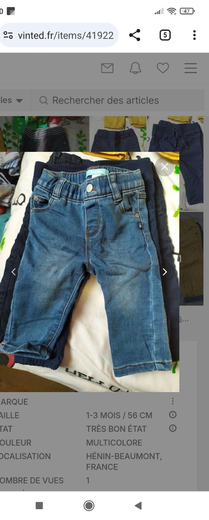 Lot 5 pantalons 3 mois - photo numéro 3