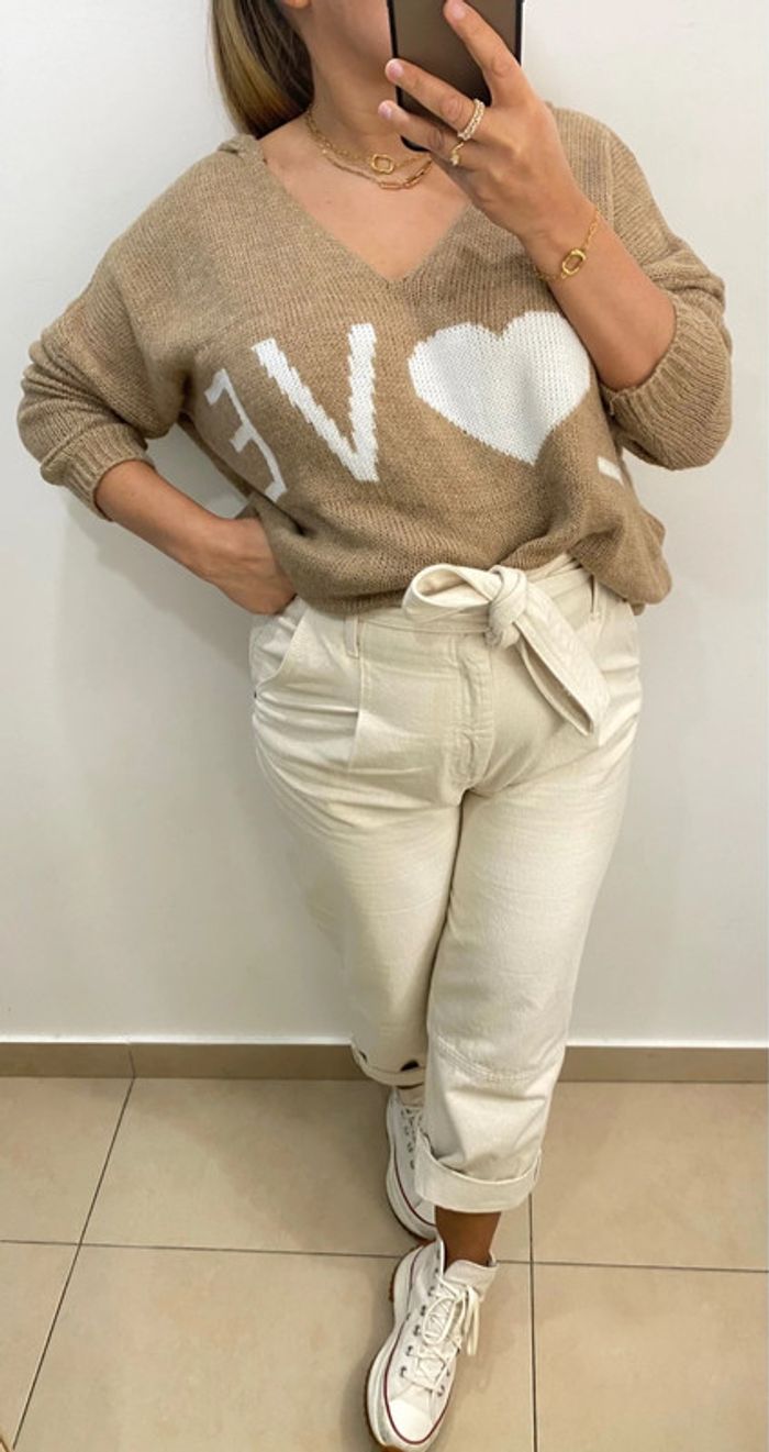 Superbe Pull A Capuche Col V Taille Unique - photo numéro 5