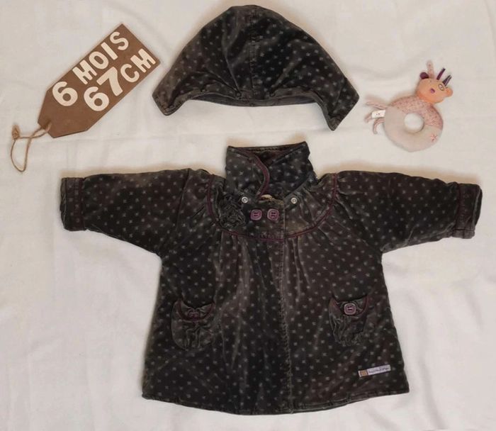 Ensemble 👣 manteau, capuche, robe, chapeau, tee-shirt sucre d'orge 6mois/67cm - photo numéro 9