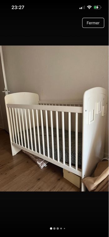 Lit barreau en bois blanc + matelas 