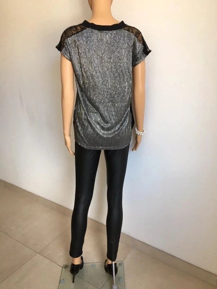 Blouse argentée et noire neuve à manches courtes avec dentelle Morgan taille XS (valeur 35€) - photo numéro 8
