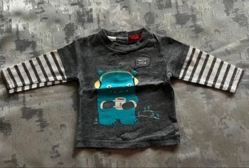 Pull fin manches longues bébé – Gris à motif – TISSAIA – 3 mois