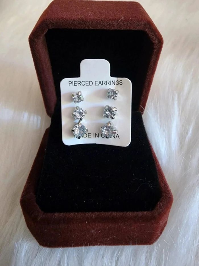 💎Boucles d’oreilles 3 Paires Zirconium Blanches 💎