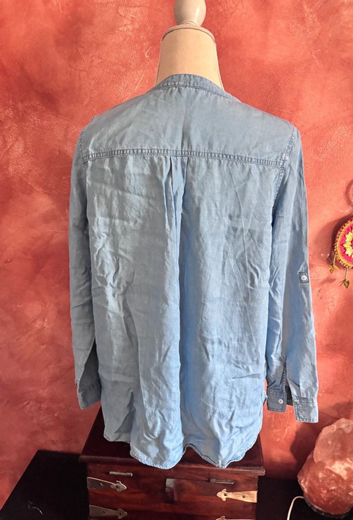 🌸 blouse bleue couleur jeans col v taille - photo numéro 3