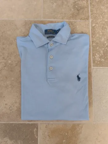 Polo Ralph Lauren homme M pima soft touch bleu clair logo marine