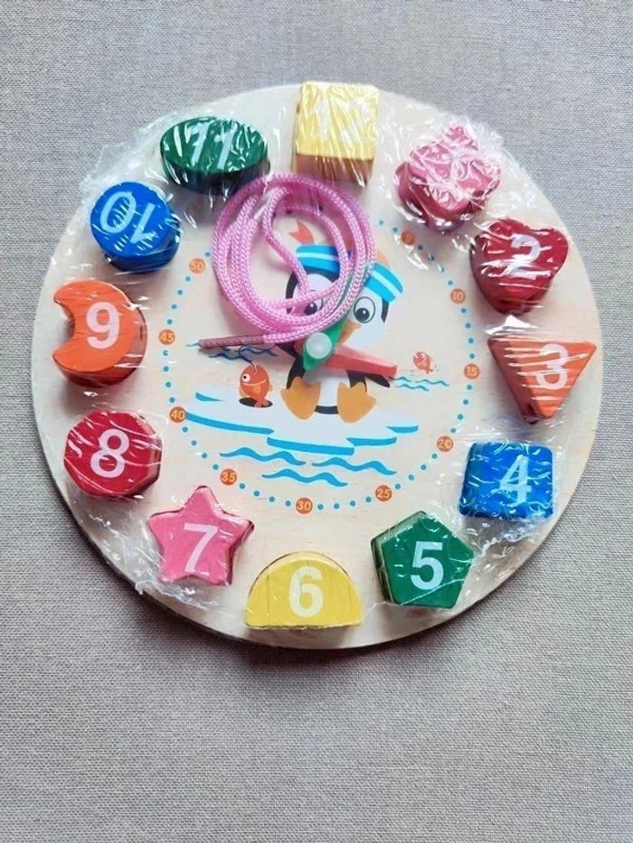 Horloge d'apprentissage en bois - multicolore - photo numéro 3