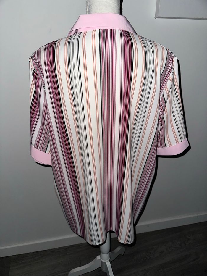Chemisier à rayures et strass rose et blanc Y2K Vintage T46 3XL - photo numéro 5