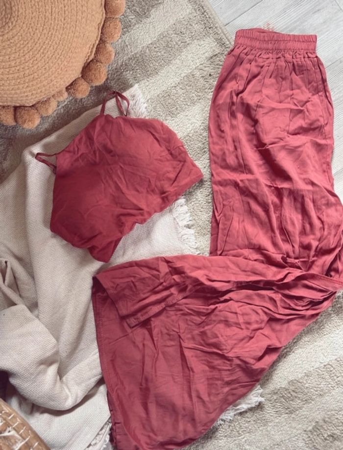 Ensemble haut court à nouer et pantalon large bohème - photo numéro 2