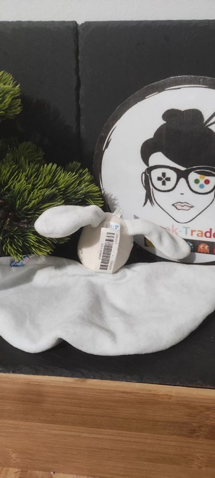 Doudou chien plat demi lune bleu cocard Sucre D'orge blanc marron spirale - photo numéro 2