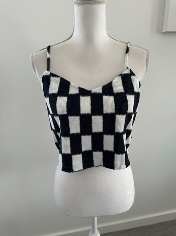 Crop top côtelé noir et blanc damier vans t38 M